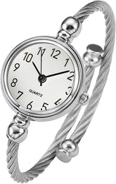 Womens Fashion Analog Quartz Bangle Cuff Wrist Bracelet Watch Elegant Stainless Steel Wire Band Arabic Numerals Dress Watches