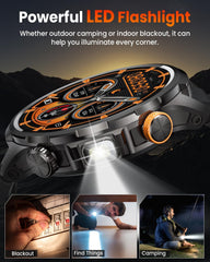 Smart Watches for Men(100 Days Battery/Flashlight), 5 ATM Waterproof Military Smart Watch with Heart Rate/Sleep/SpO2/Calling/110+ Sports Mode