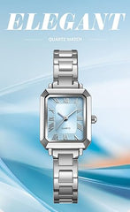 Women's Small Wrist Watch Rectangular Quartz Watch Classic Roman Numeral Dial 30M Waterproof Stainless Steel Band Wristwatch