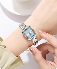 Women's Small Wrist Watch Rectangular Quartz Watch Classic Roman Numeral Dial 30M Waterproof Stainless Steel Band Wristwatch