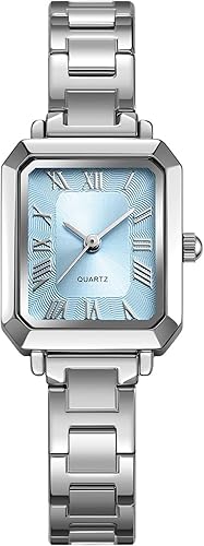 Women's Small Wrist Watch Rectangular Quartz Watch Classic Roman Numeral Dial 30M Waterproof Stainless Steel Band Wristwatch