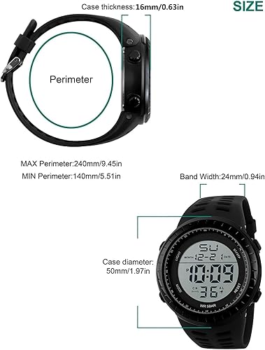 Men's Digital Watch, Sports Waterproof Military Watches for Men LED Casual Stopwatch Alarm Tactical Army Watch