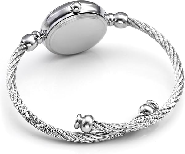 Womens Fashion Analog Quartz Bangle Cuff Wrist Bracelet Watch Elegant Stainless Steel Wire Band Arabic Numerals Dress Watches