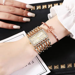 Fashion Cuff Bracelet Watches for Women Luxury Rectangular Dial Analog Quartz Wrist Watch Gifts for Ladies