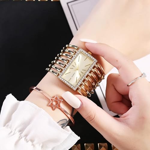 Fashion Cuff Bracelet Watches for Women Luxury Rectangular Dial Analog Quartz Wrist Watch Gifts for Ladies