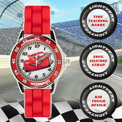 Kids' Time-Teaching Watch – Lightning McQueen Design with Red Silicone Strap, Easy-to-Read Dial, and Adjustable Fit