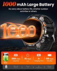 Smart Watches for Men(100 Days Battery/Flashlight), 5 ATM Waterproof Military Smart Watch with Heart Rate/Sleep/SpO2/Calling/110+ Sports Mode