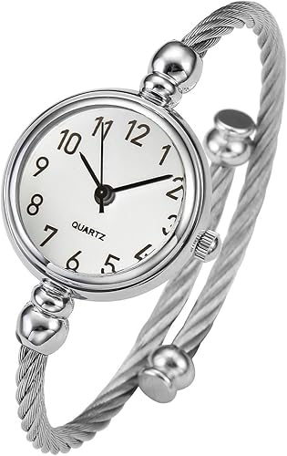 Womens Fashion Analog Quartz Bangle Cuff Wrist Bracelet Watch Elegant Stainless Steel Wire Band Arabic Numerals Dress Watches