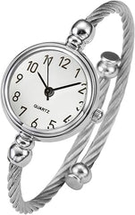 Womens Fashion Analog Quartz Bangle Cuff Wrist Bracelet Watch Elegant Stainless Steel Wire Band Arabic Numerals Dress Watches