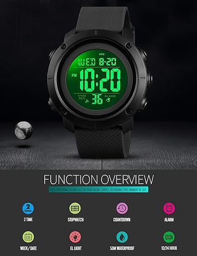 Digital Watch Sports Waterproof Military Back Light Small Watch for Men Black