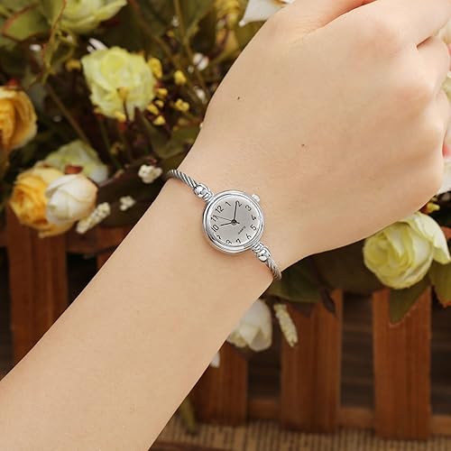 Womens Fashion Analog Quartz Bangle Cuff Wrist Bracelet Watch Elegant Stainless Steel Wire Band Arabic Numerals Dress Watches