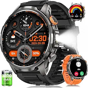 Smart Watches for Men(100 Days Battery/Flashlight), 5 ATM Waterproof Military Smart Watch with Heart Rate/Sleep/SpO2/Calling/110+ Sports Mode