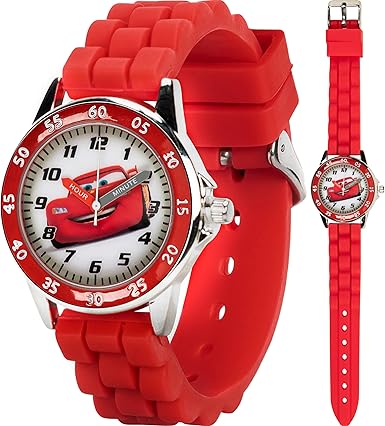 Kids' Time-Teaching Watch – Lightning McQueen Design with Red Silicone Strap, Easy-to-Read Dial, and Adjustable Fit