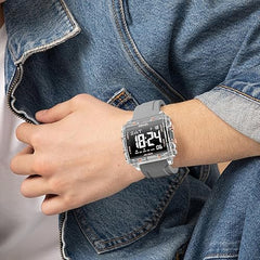 Digital Sports Watch, Square Case 44mm, LED Night Light Display, 5ATM Waterproof, Silica Gel Band, Alarm Chronograph Stopwatch