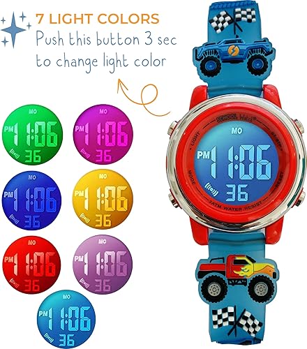 Kids Digital Light Up Watch - Monster Trucks, Girls, Boys, Children, School