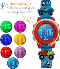 Kids Digital Light Up Watch - Monster Trucks, Girls, Boys, Children, School
